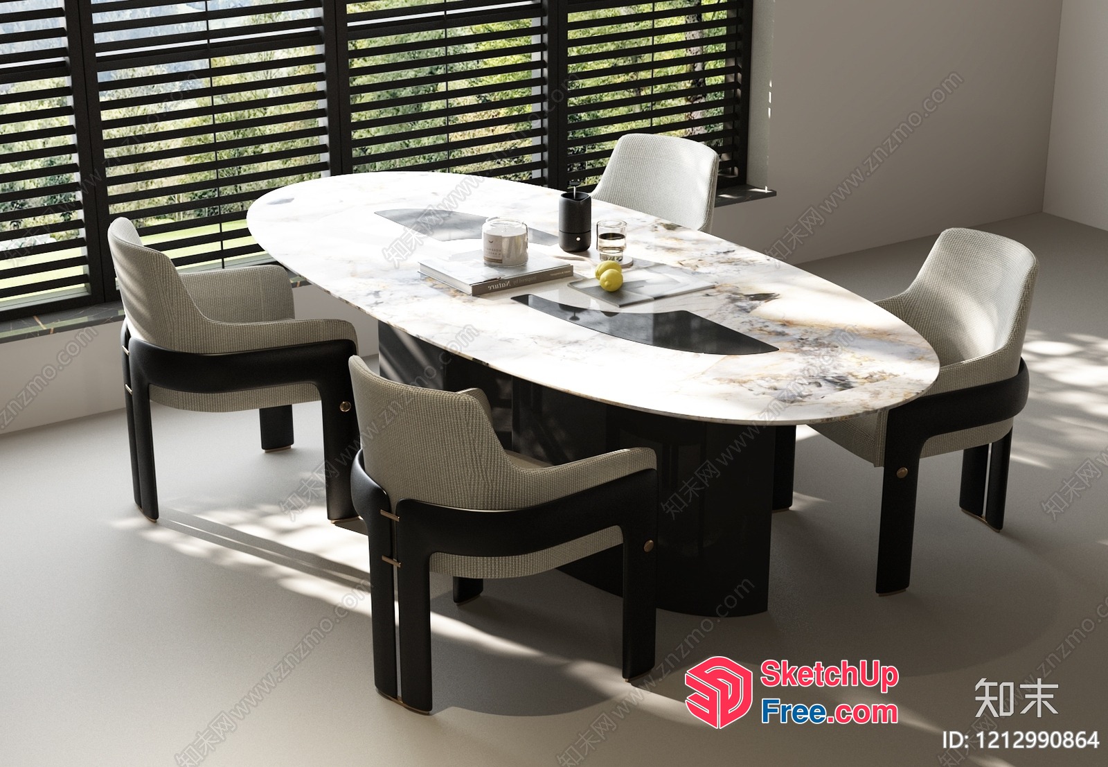 Elegant Modern Dining Room With Marble Table And Chairs 3D SketchUp File
