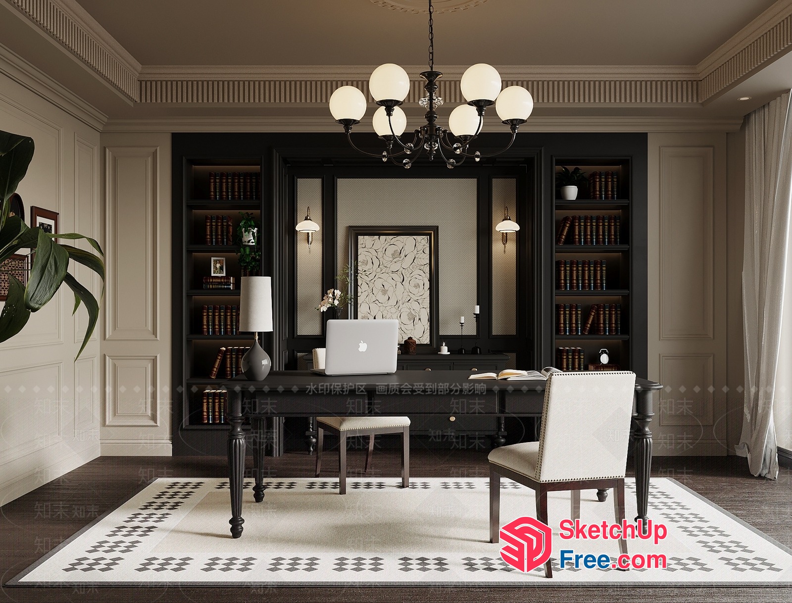 Elegant Classic Office Interior 3D SketchUp File