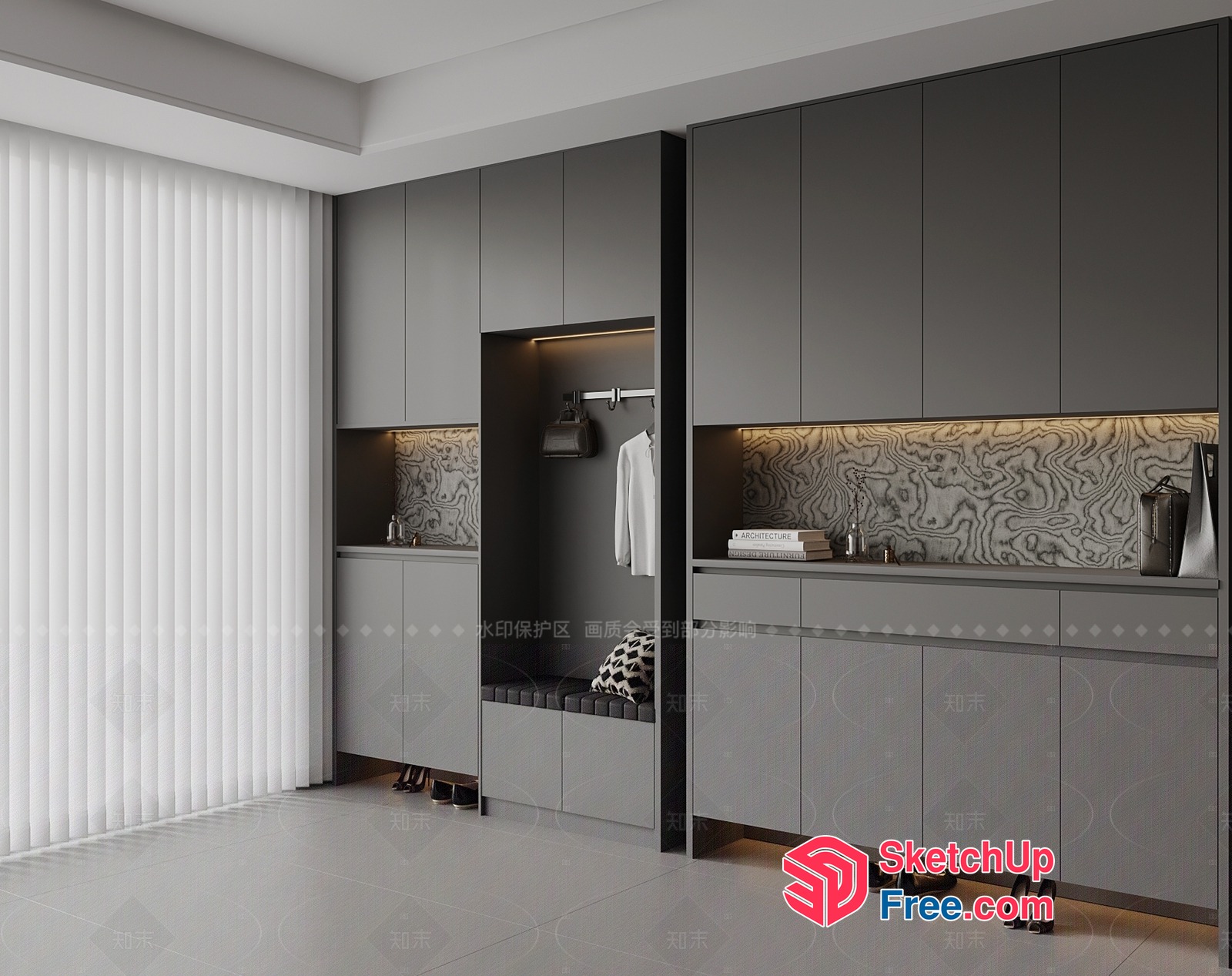 Modern Minimalist Gray Shoe Cabinet 3D SketchUp File