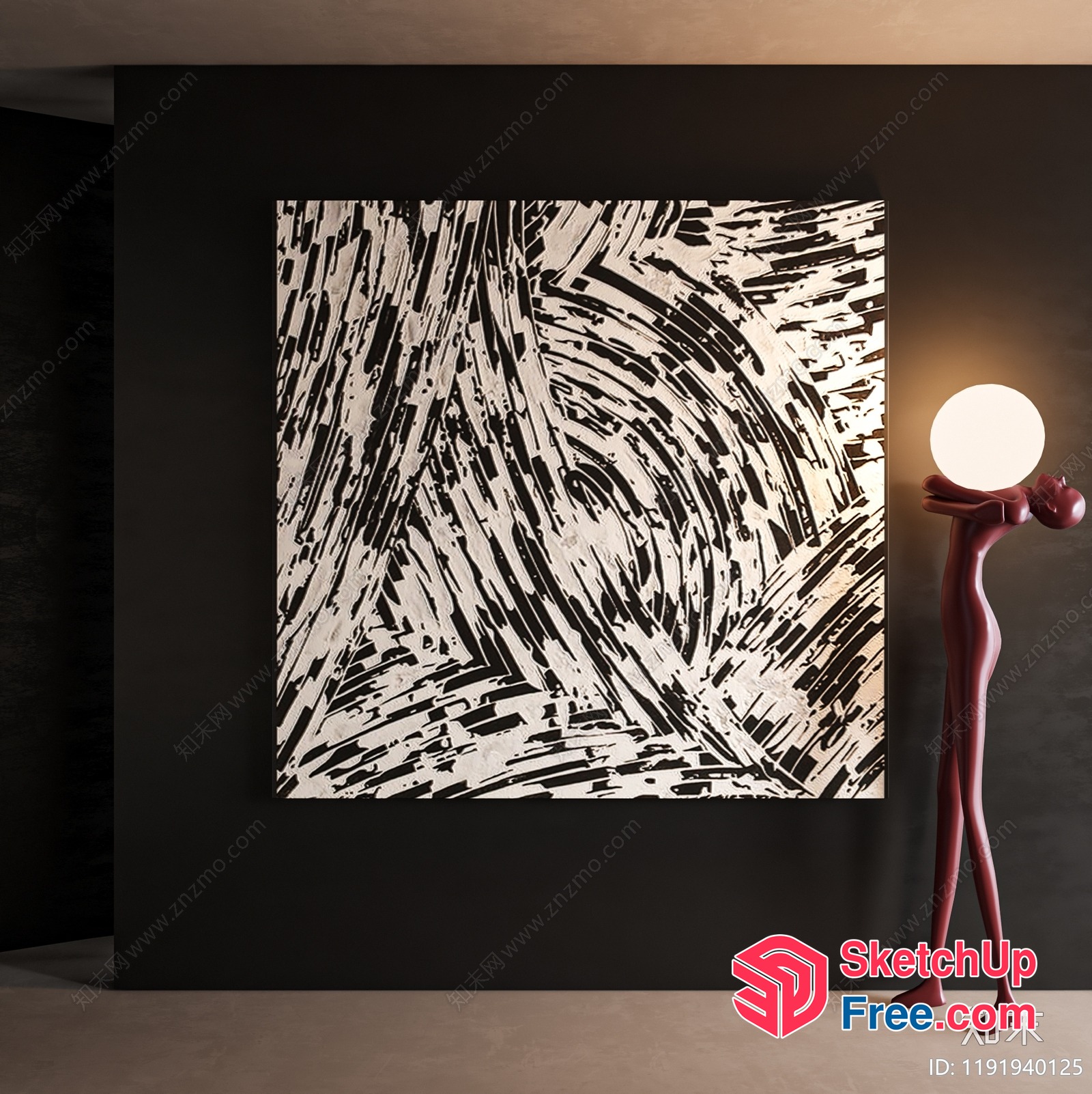 Artistic Black And White Abstract Painting In A Modern Room 3D SketchUp File