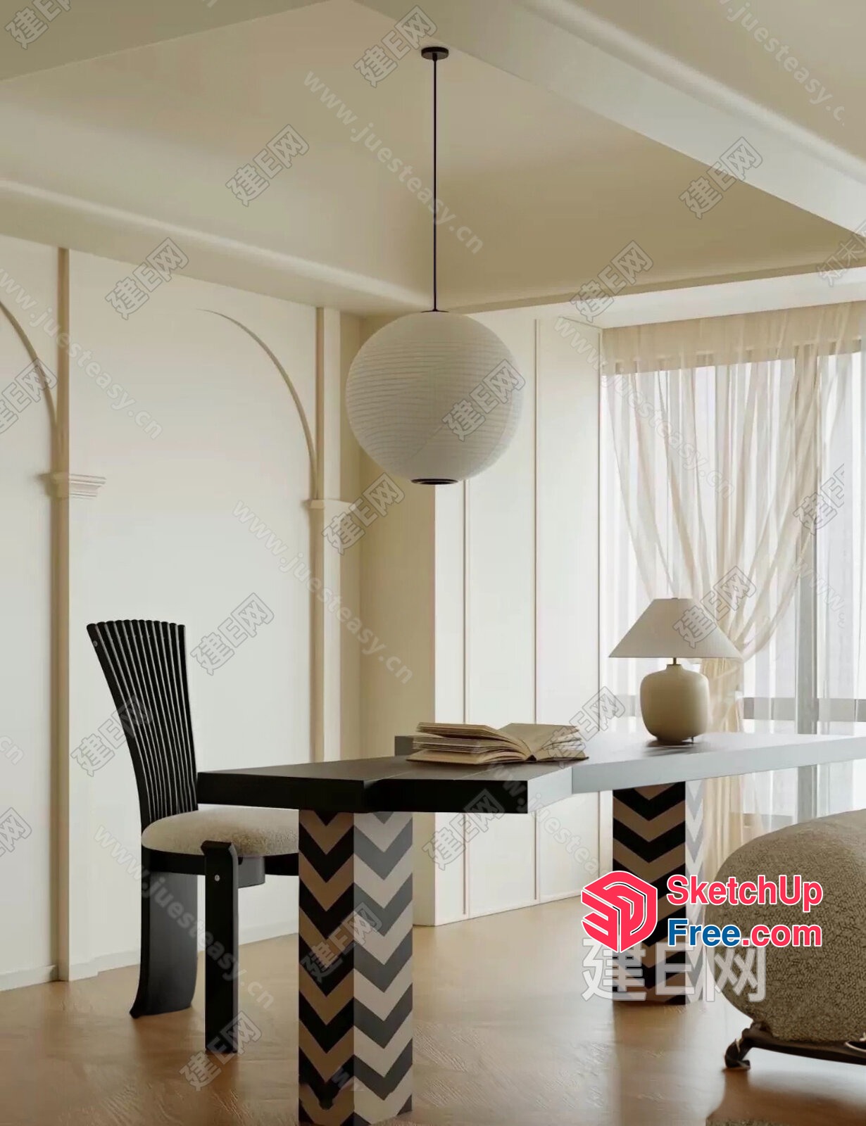 Minimalist Japanese Style Living Room With Elegant Furniture 3D SketchUp File