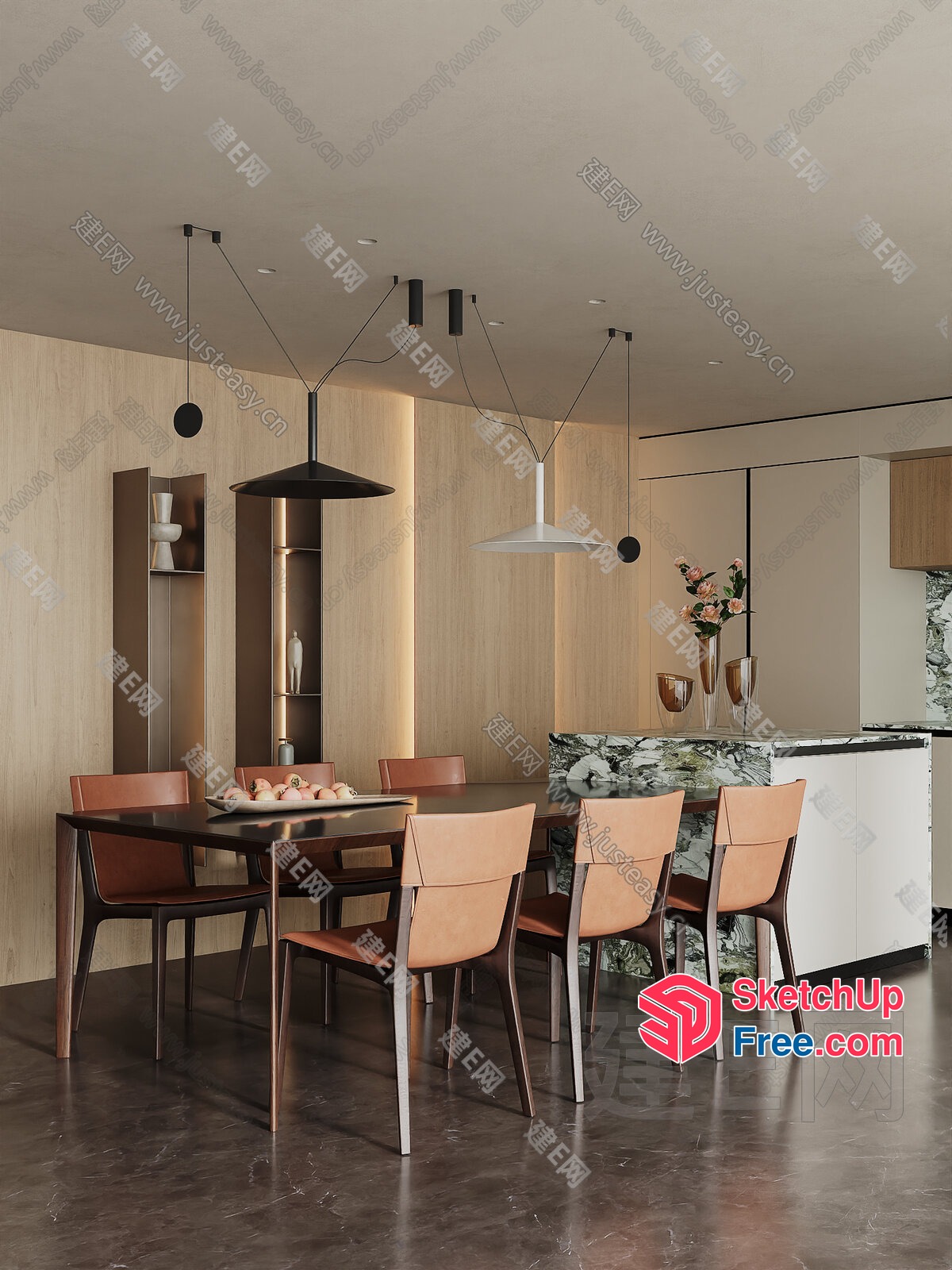 Modern Dining Room With Sleek Furniture And Elegant Lighting 3D SketchUp File
