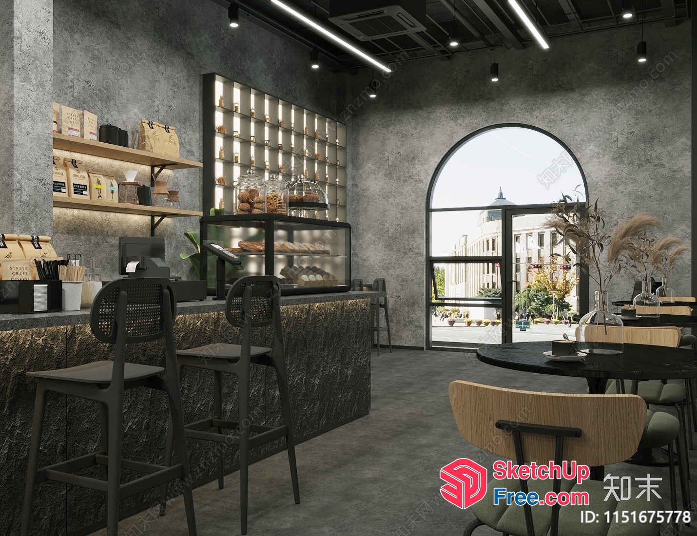 Modern Industrial Style Coffee Shop Interior 3D SketchUp File