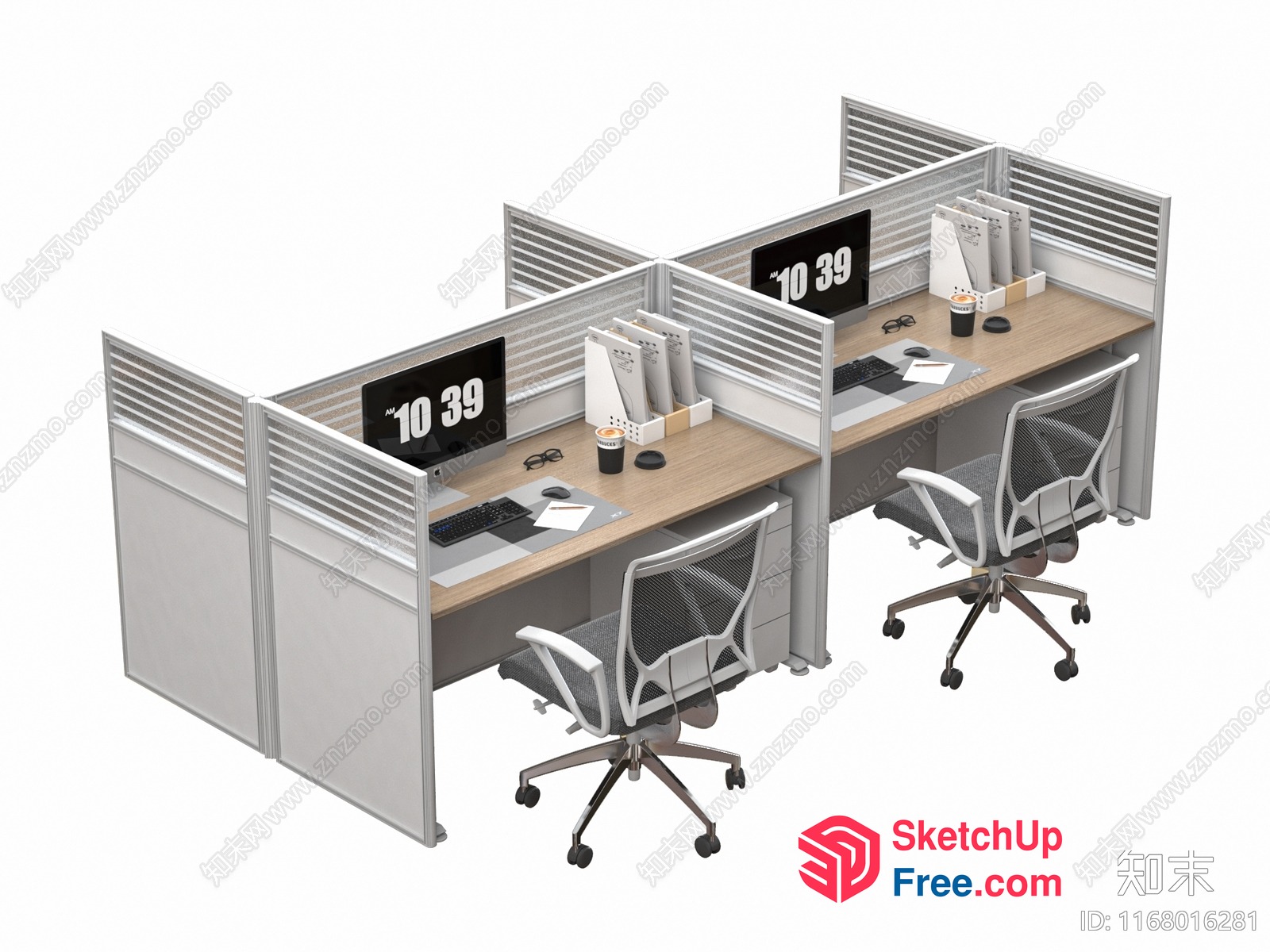 Modern Office Space With Wooden Desks And White Chairs 3D SketchUp File