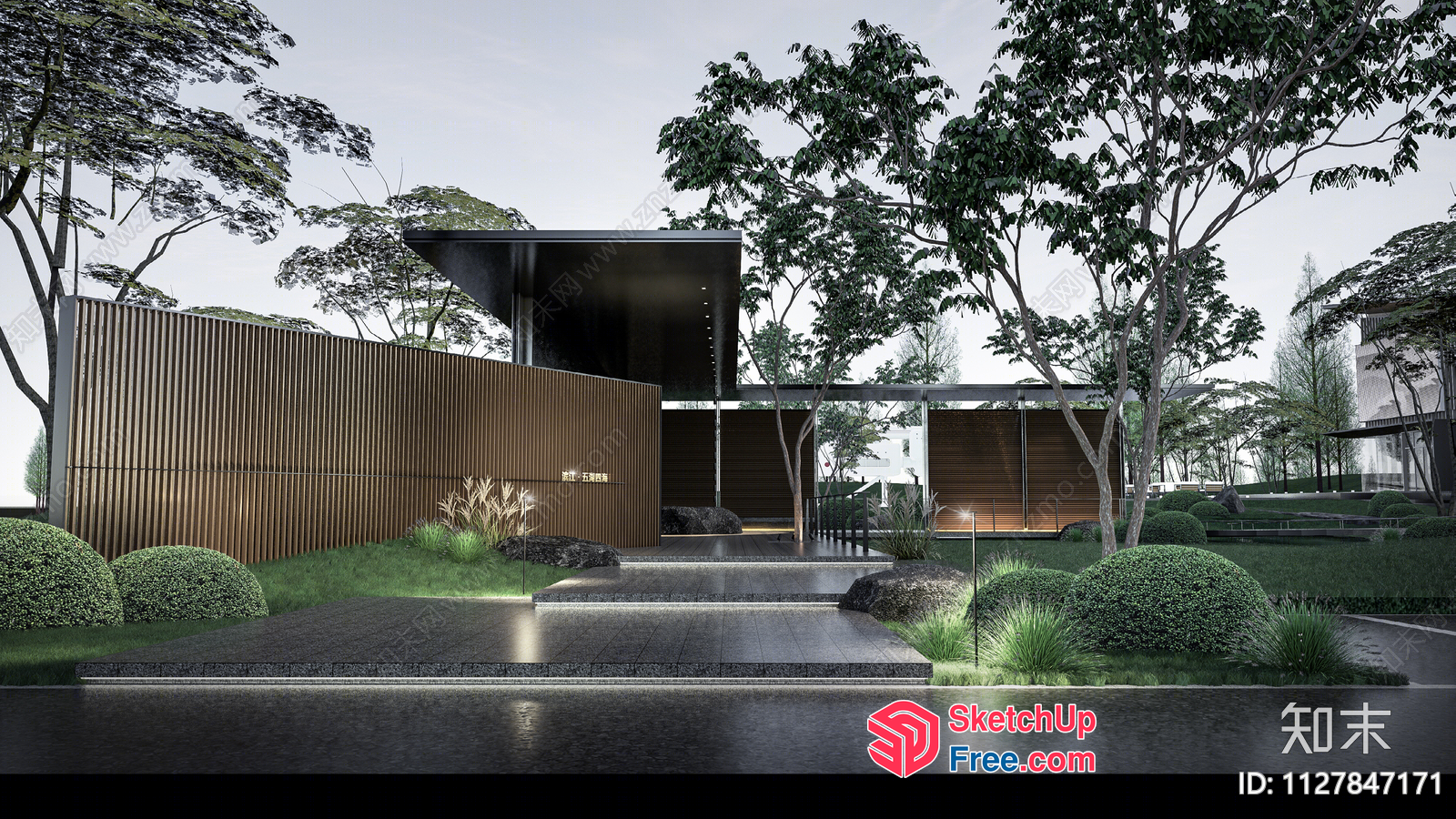 Modern Exterior With Glass Curtain Wall And Stairs 3D SketchUp File