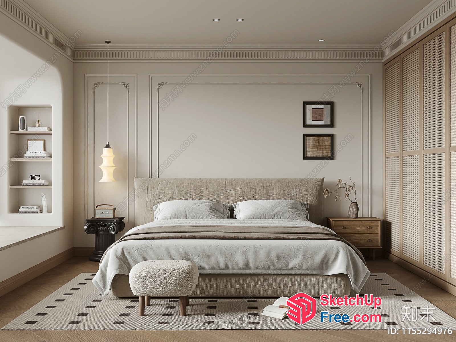 Modern Minimalist Bedroom Interior With Neutral Color Scheme 3D SketchUp File