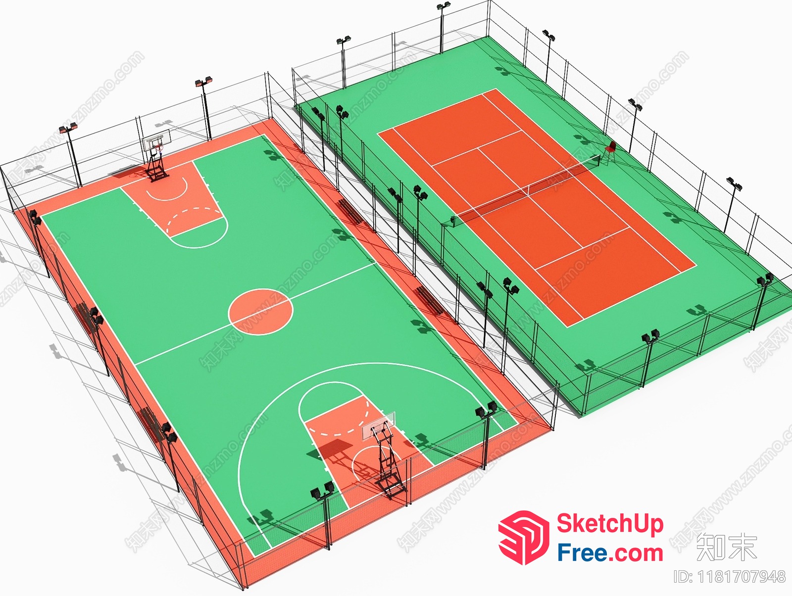 Multi-Sport Court With Basketball And Tennis Facilities 3D SketchUp File