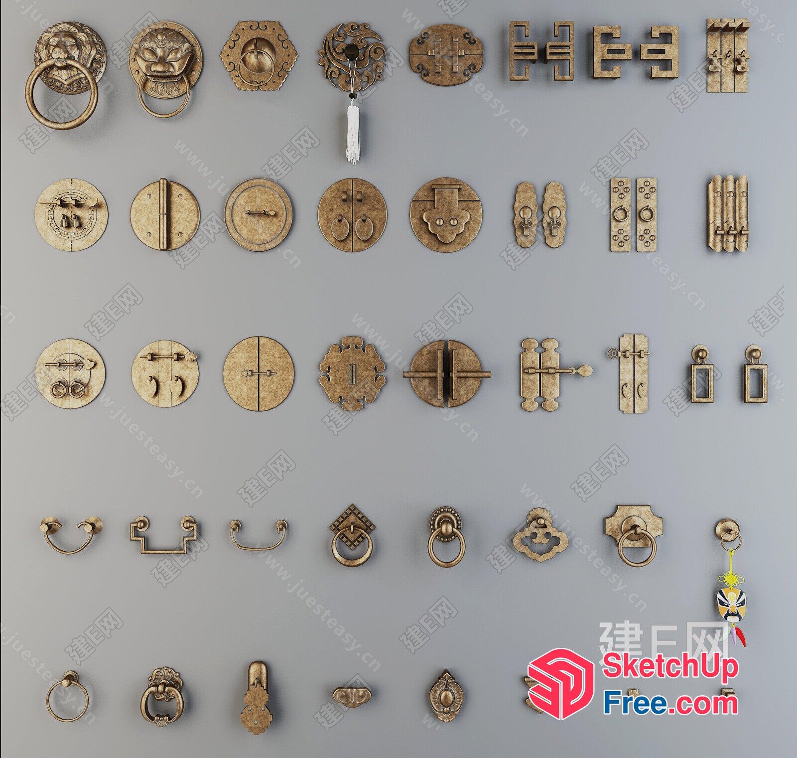 Antique Asian Decorative Hardware Collection 3D SketchUp File