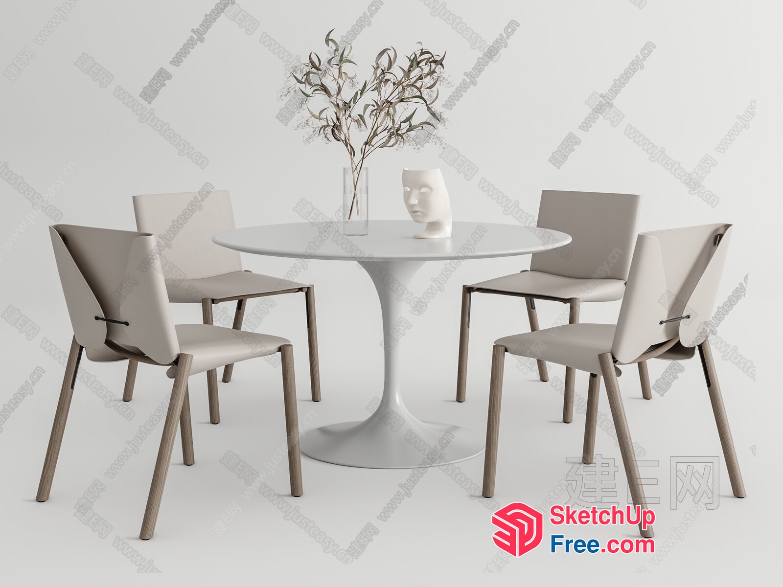 Minimalist Modern Dining Room Set With White Table And Chairs 3D SketchUp File