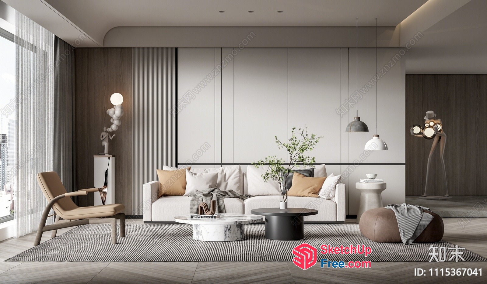 Modern Living Room With Neutral Color Scheme And Natural Light 3D SketchUp File