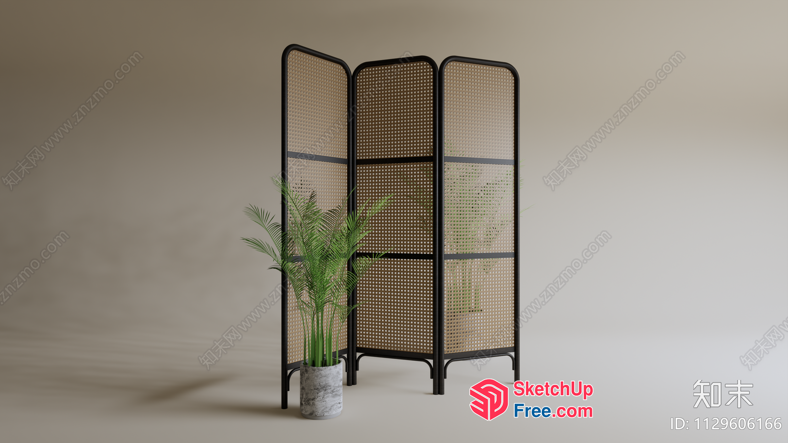 Partition Screen With Potted Plant And Neutral Background 3D SketchUp File