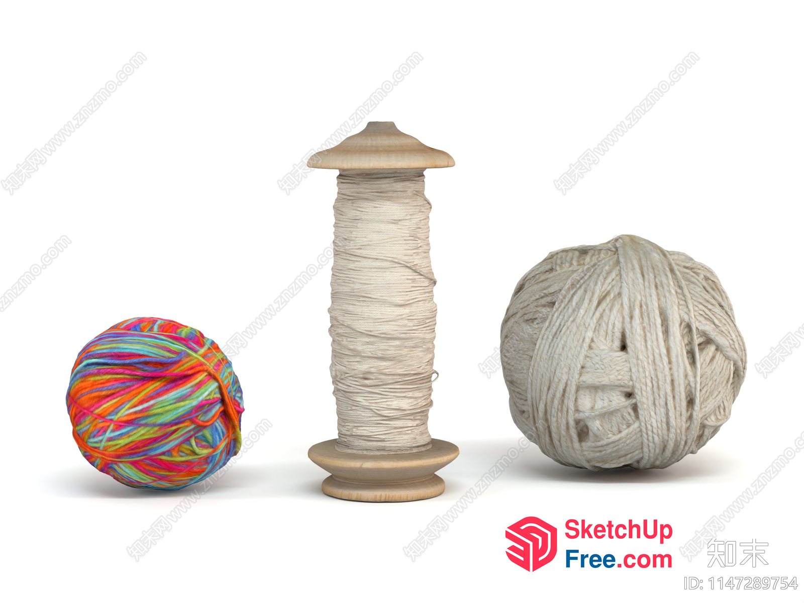 Colorful Yarn Balls And Wooden Spool 3D SketchUp File