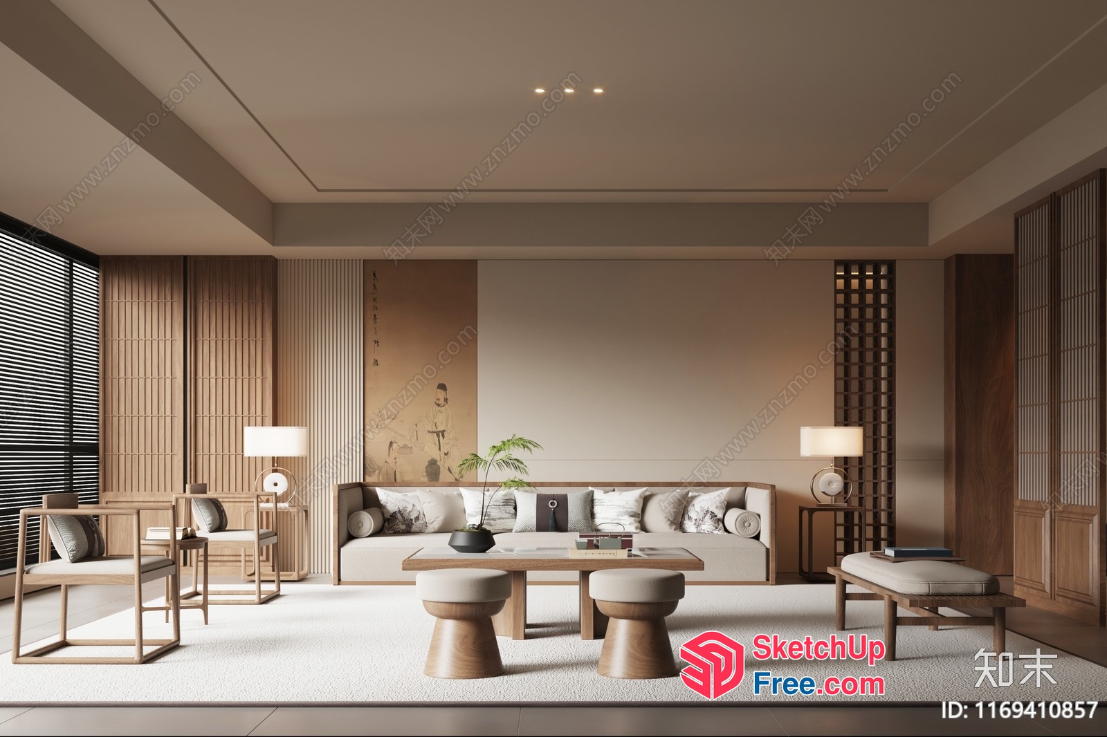 Modern Japanese-Inspired Living Room 3D SketchUp File