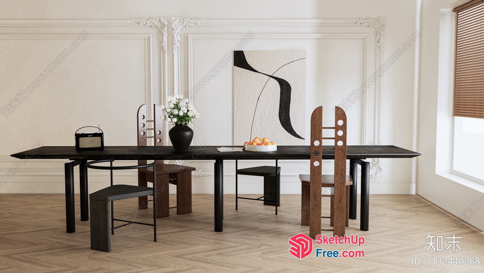 Elegant Modern Dining Room With Classic Moulding 3D SketchUp File