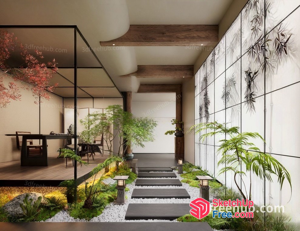 Elegant Japanese Style Interior Decor 3D SketchUp File