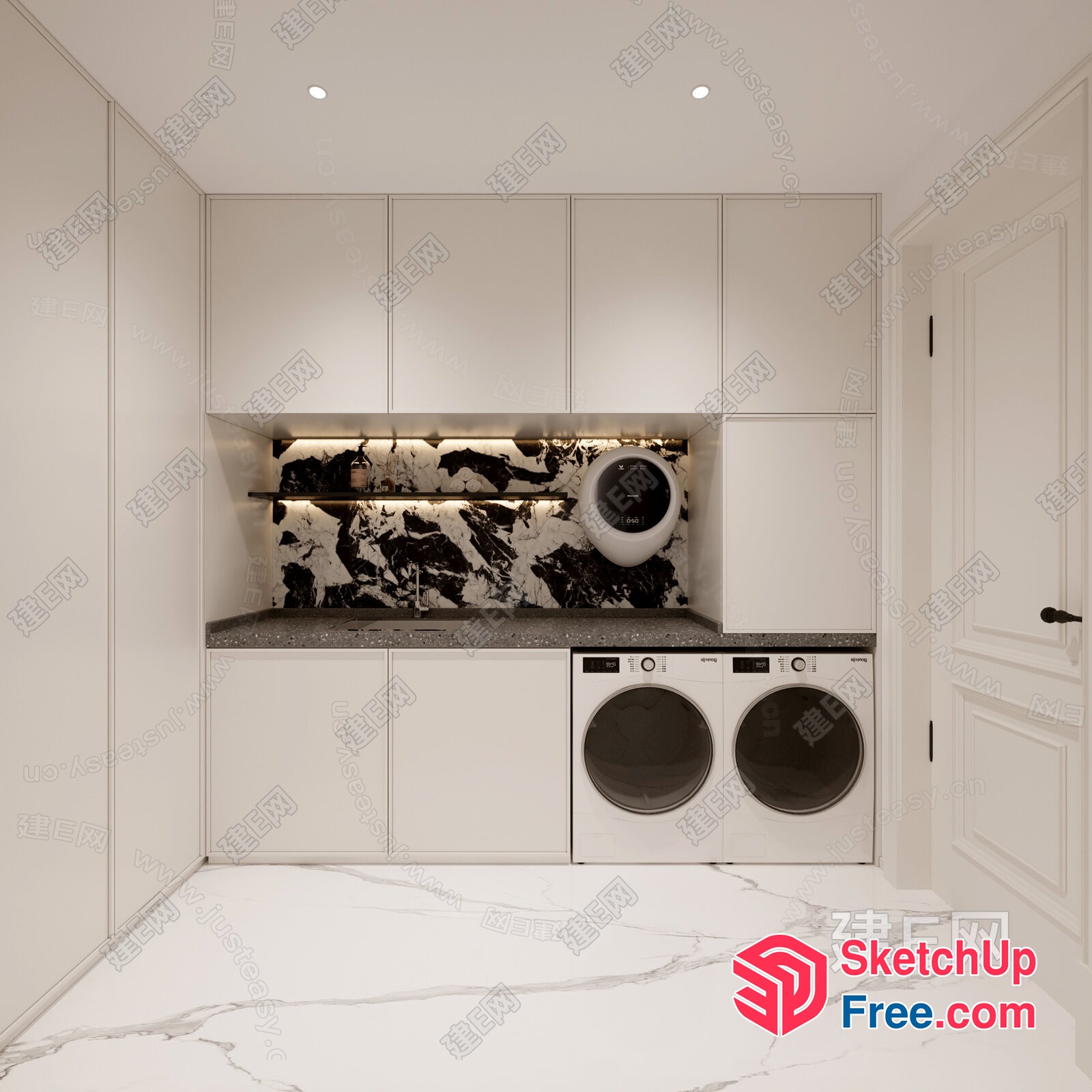 Modern Laundry Room With Marble Accents And Sleek Appliances 3D SketchUp File
