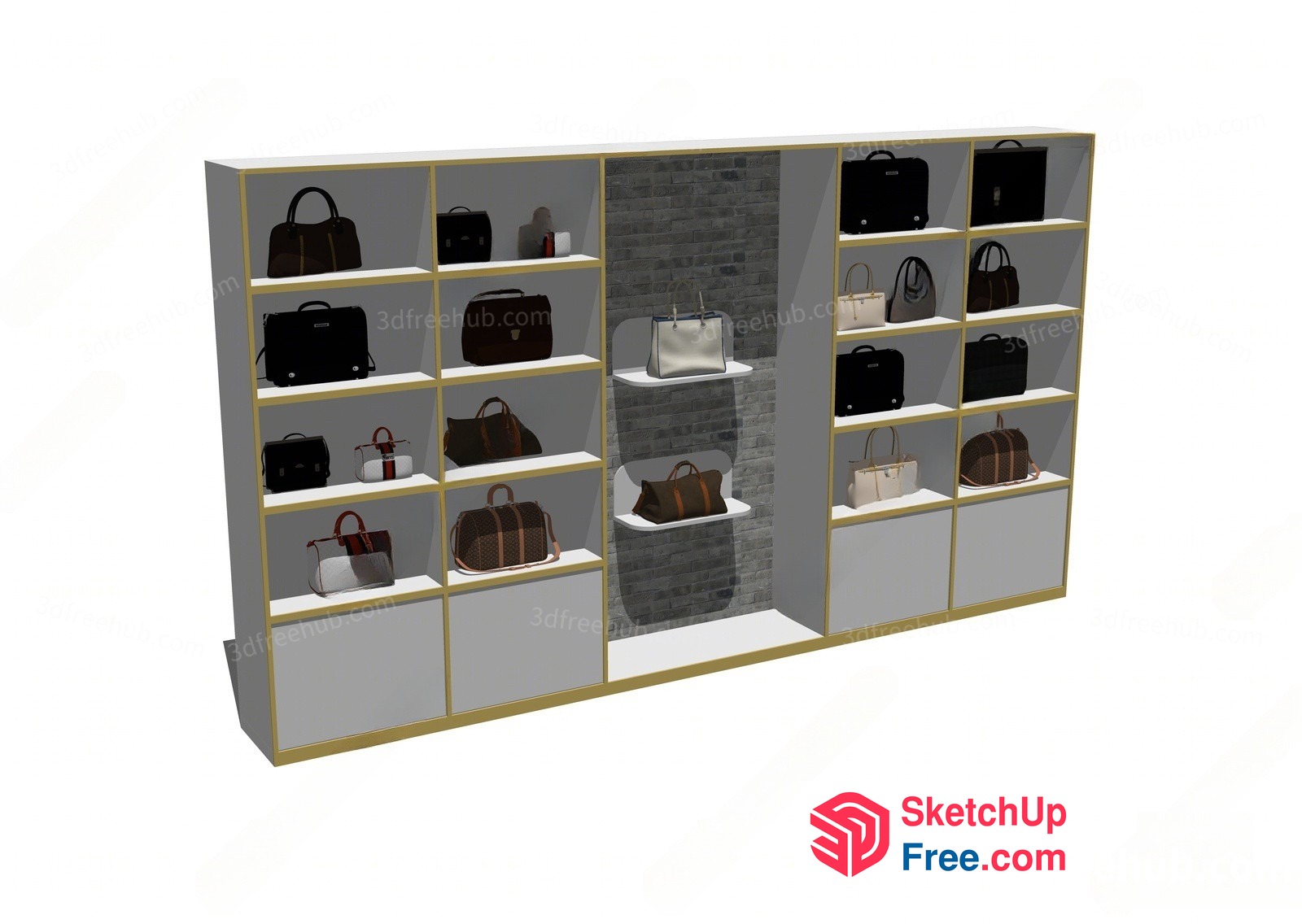 Handbag Display On Gold And Grey Shelf Unit 3D SketchUp File