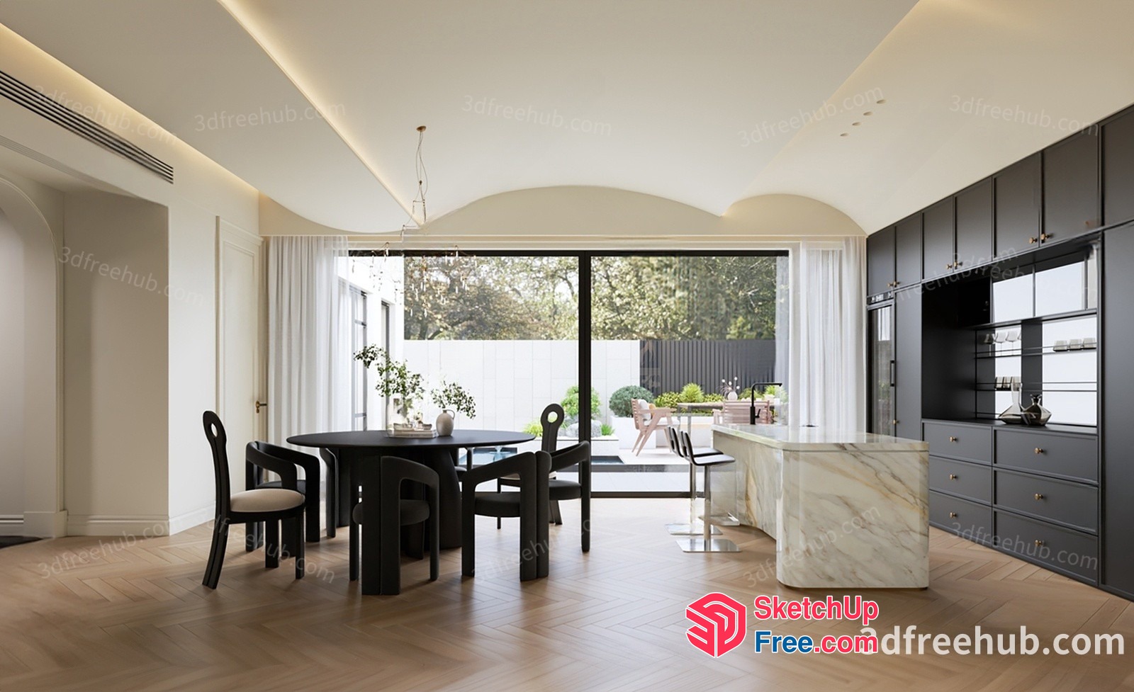 Elegant Modern Kitchen And Dining Room Interior 3D SketchUp File