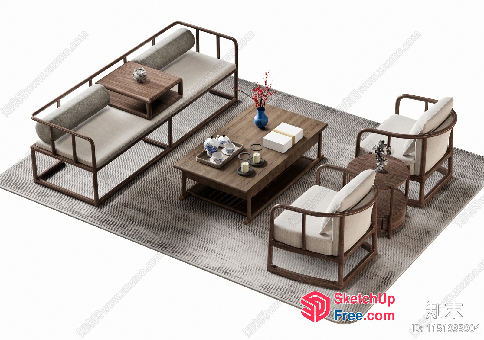 Elegant Minimalist Living Room Furniture Set 3D SketchUp File