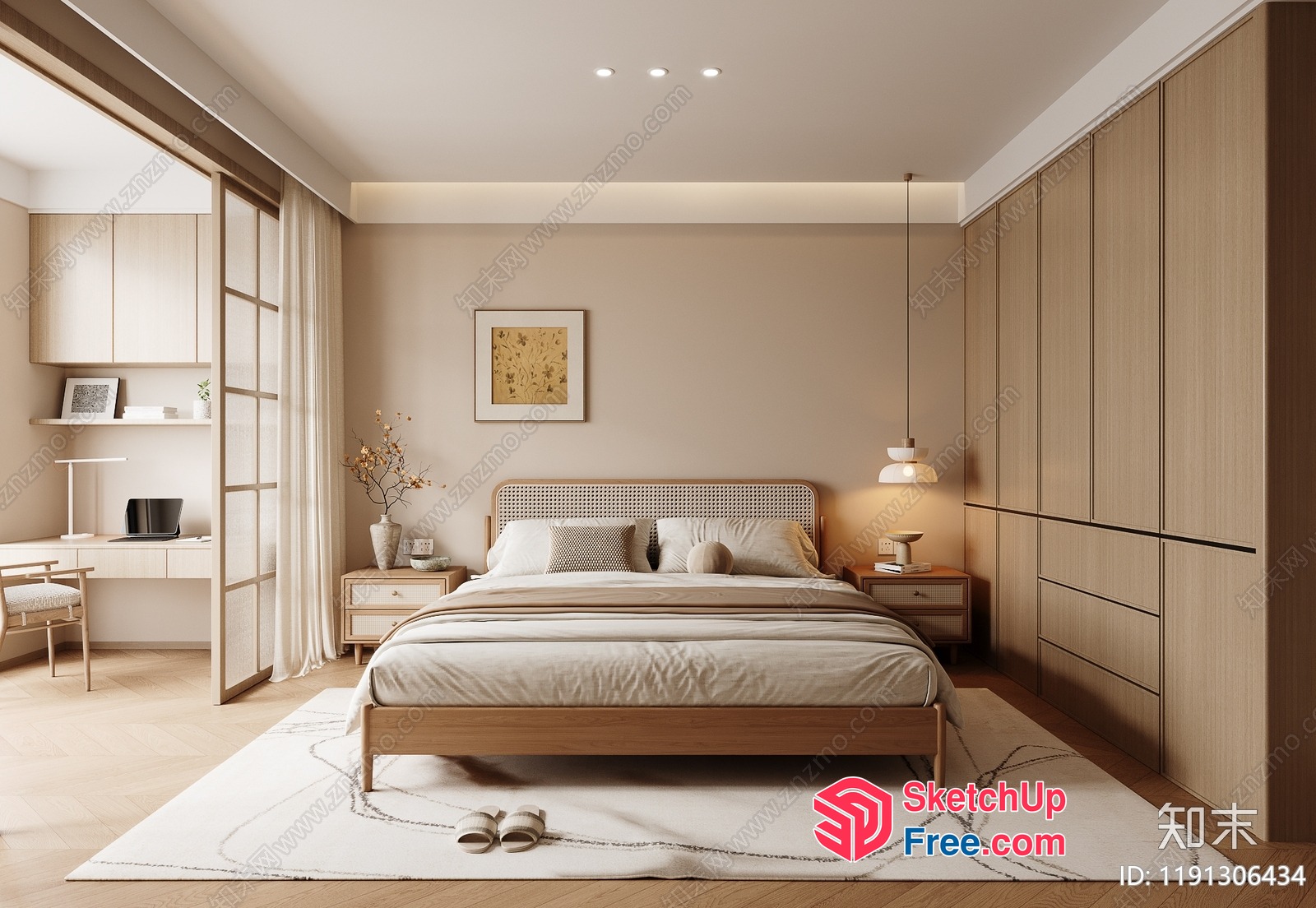 Minimalist Japanese Style Bedroom Interior 3D SketchUp File