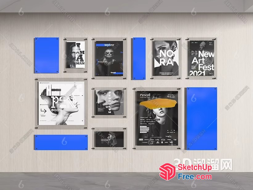 Posters On A Wall In A Modern Office Building 3D SketchUp File