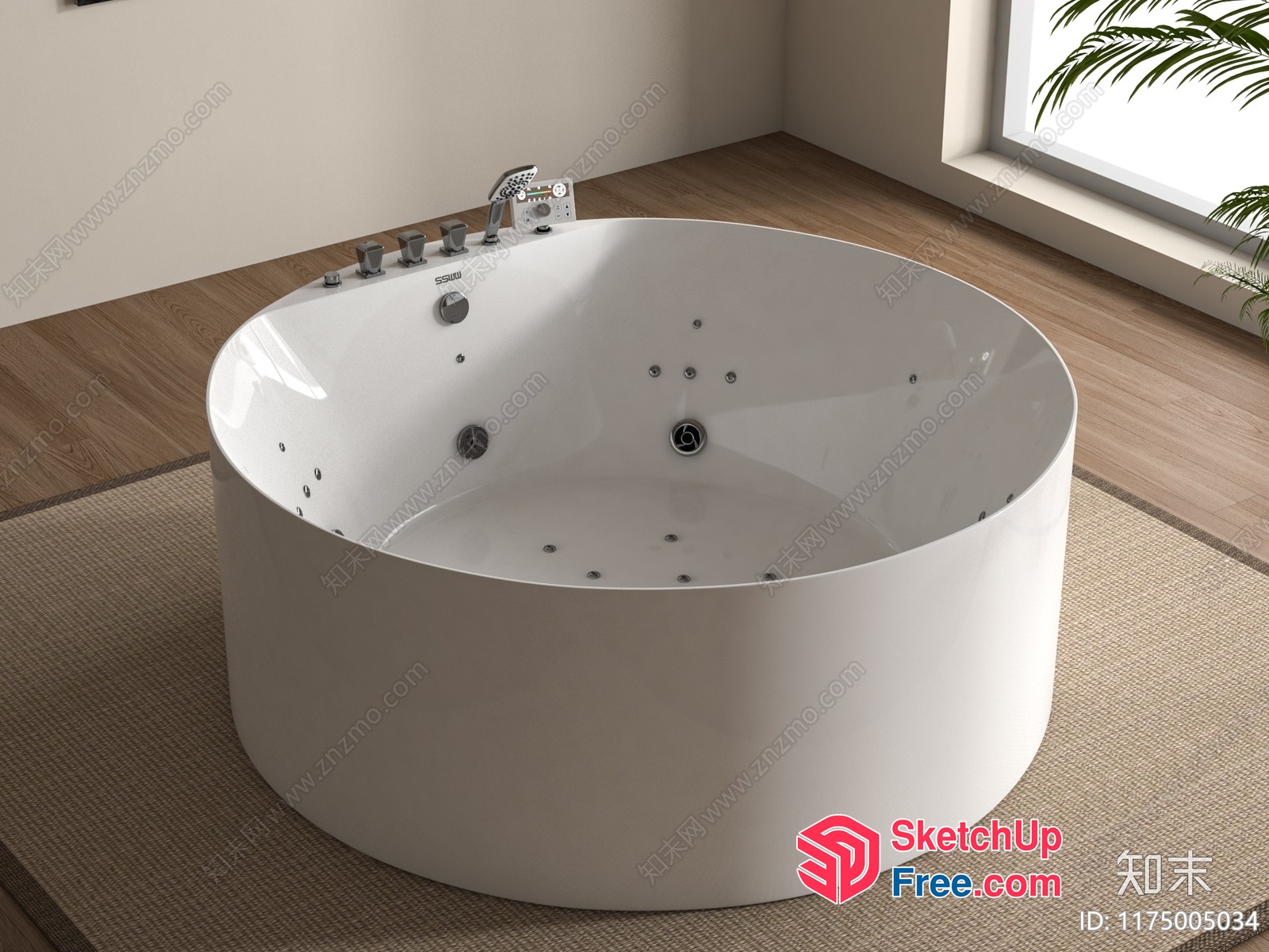 Modern White Round Bathtub With Faucet And Jets 3D SketchUp File