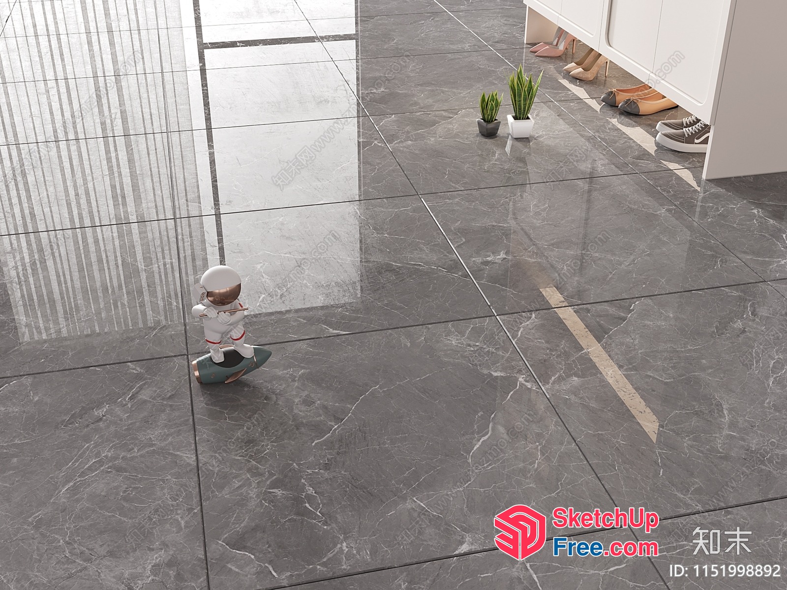 Astronaut On Gray Marble Tile Floor 3D SketchUp File