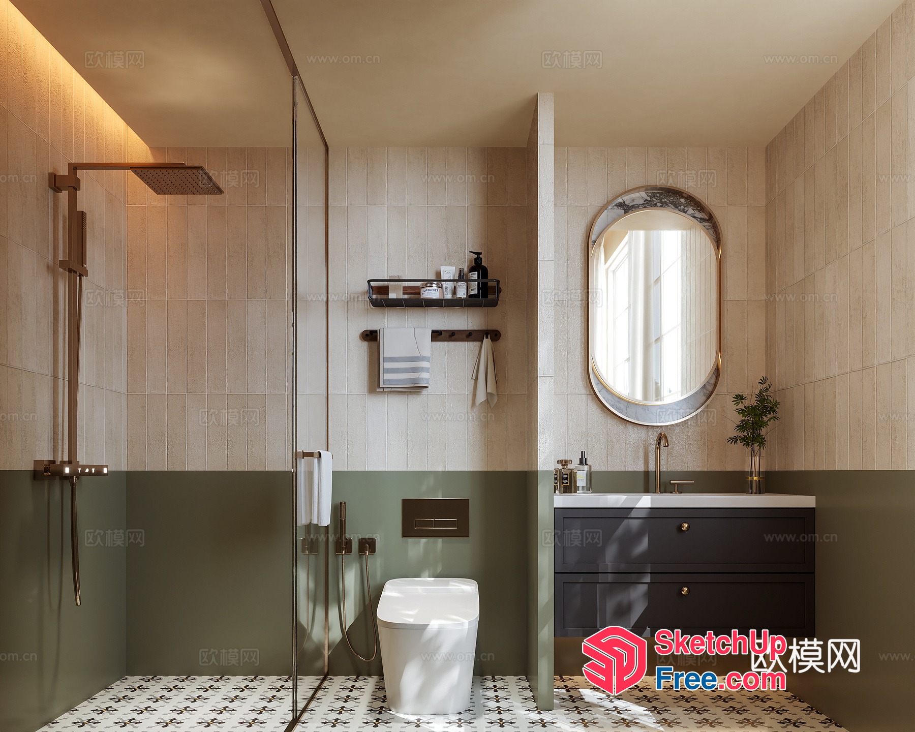 Modern Bathroom With White And Green Accents 3D SketchUp File