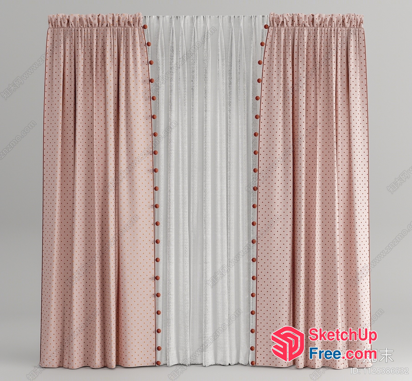 Curtain With Polka Dots Pattern 3D SketchUp File