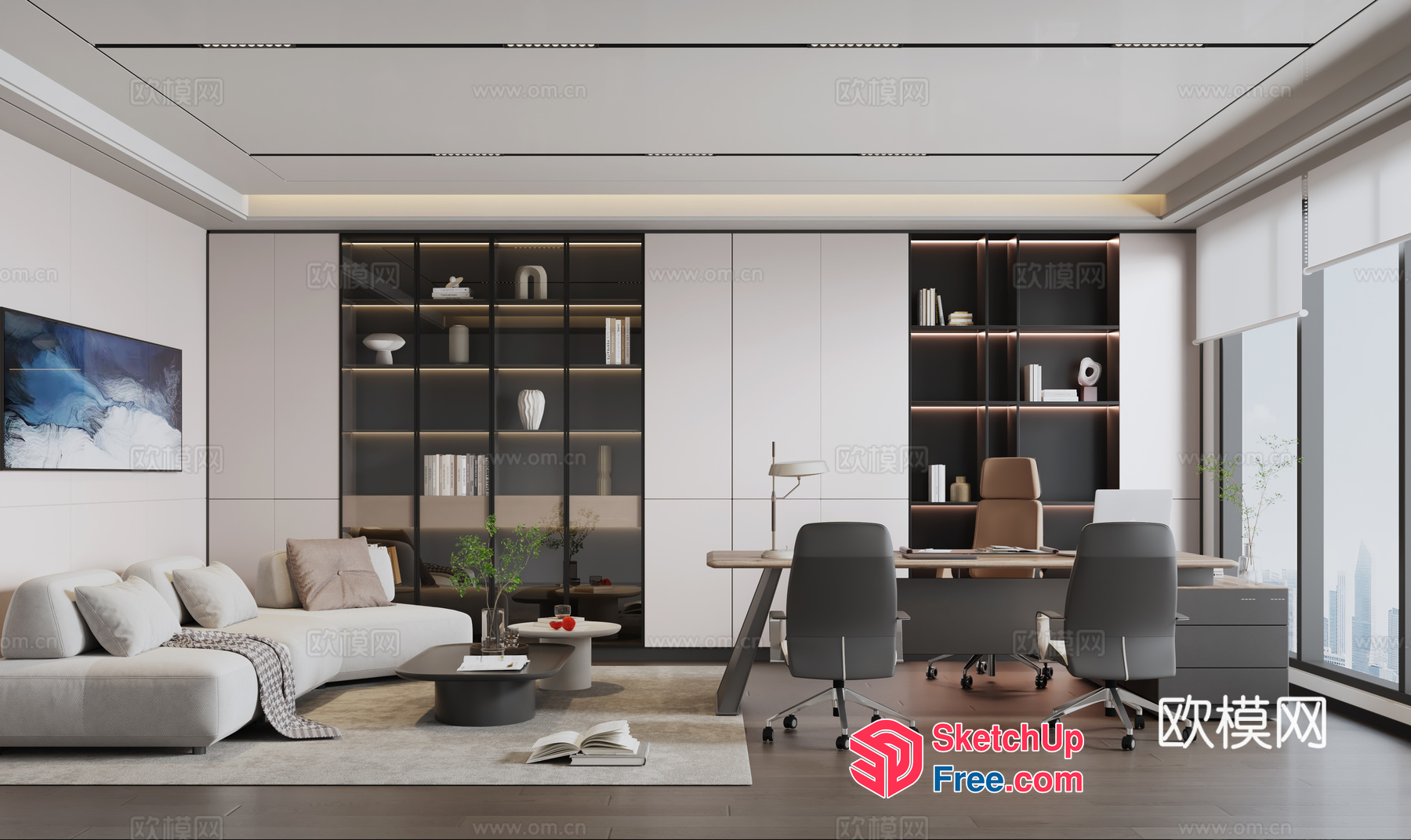 Modern Minimalist Office Space With Neutral Color Scheme 3D SketchUp File