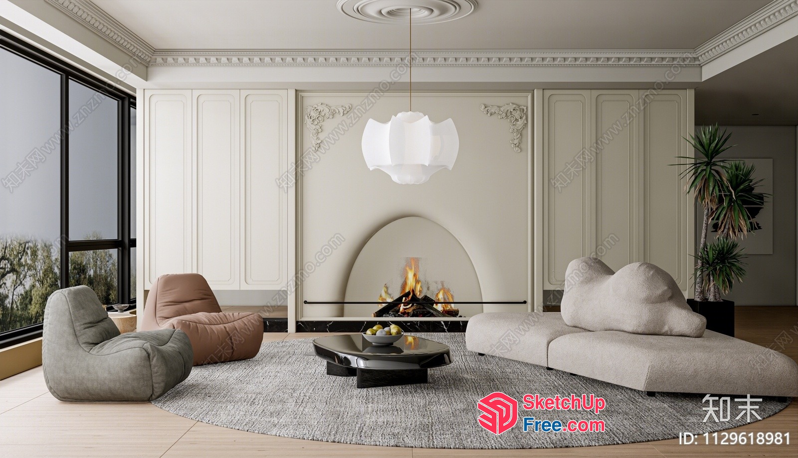 Elegant Fireplace And Modern Furniture In A Minimalist Living Room 3D SketchUp File