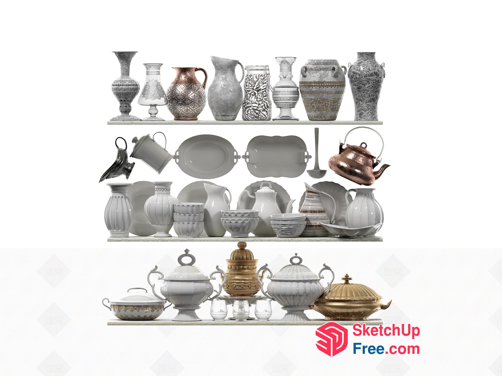 Elegant White And Gold Tableware Collection 3D SketchUp File