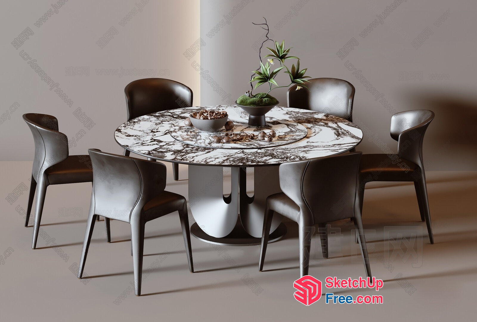 Modern Round Dining Table With Marble Top 3D SketchUp File