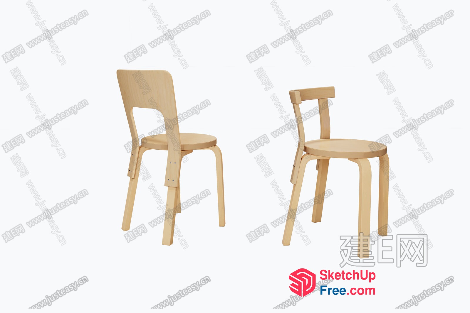 Simple Wooden Chairs In Light Wood Finish 3D SketchUp File