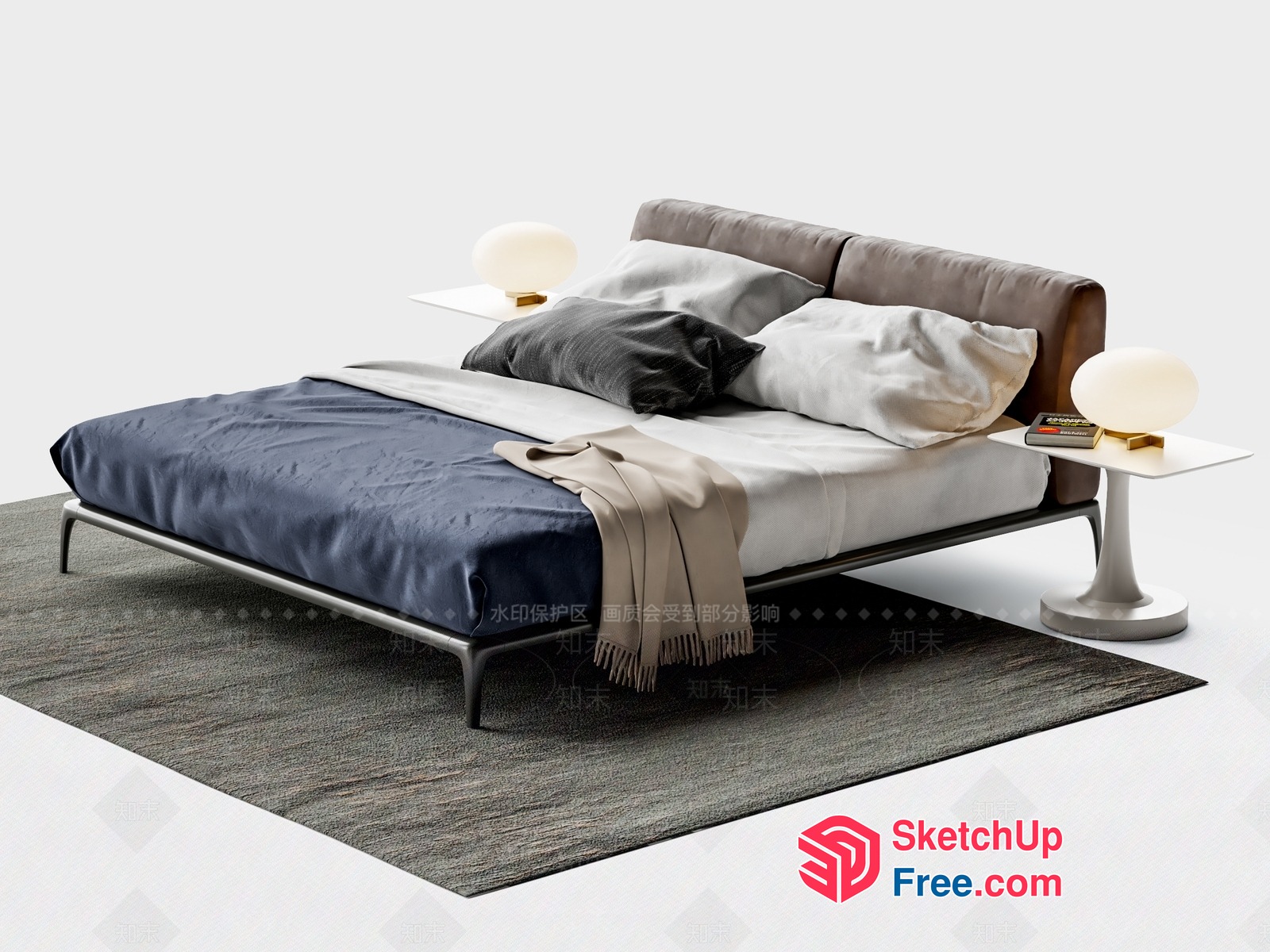 Modern Minimalist Bedroom Interior With Bed And Bedside Tables 3D SketchUp File