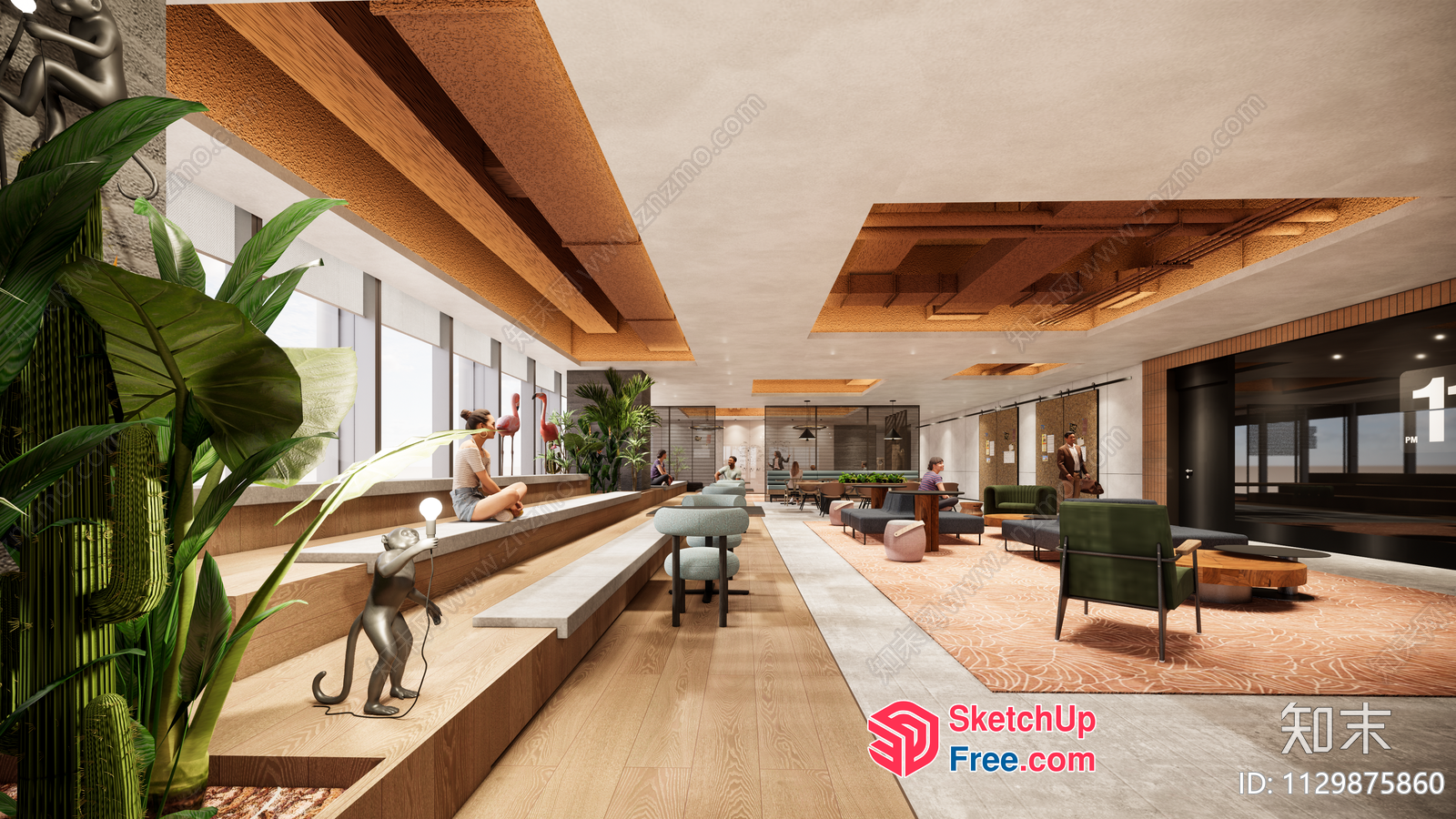 Modern Living Room With Natural Wood Accents And Greenery 3D SketchUp File