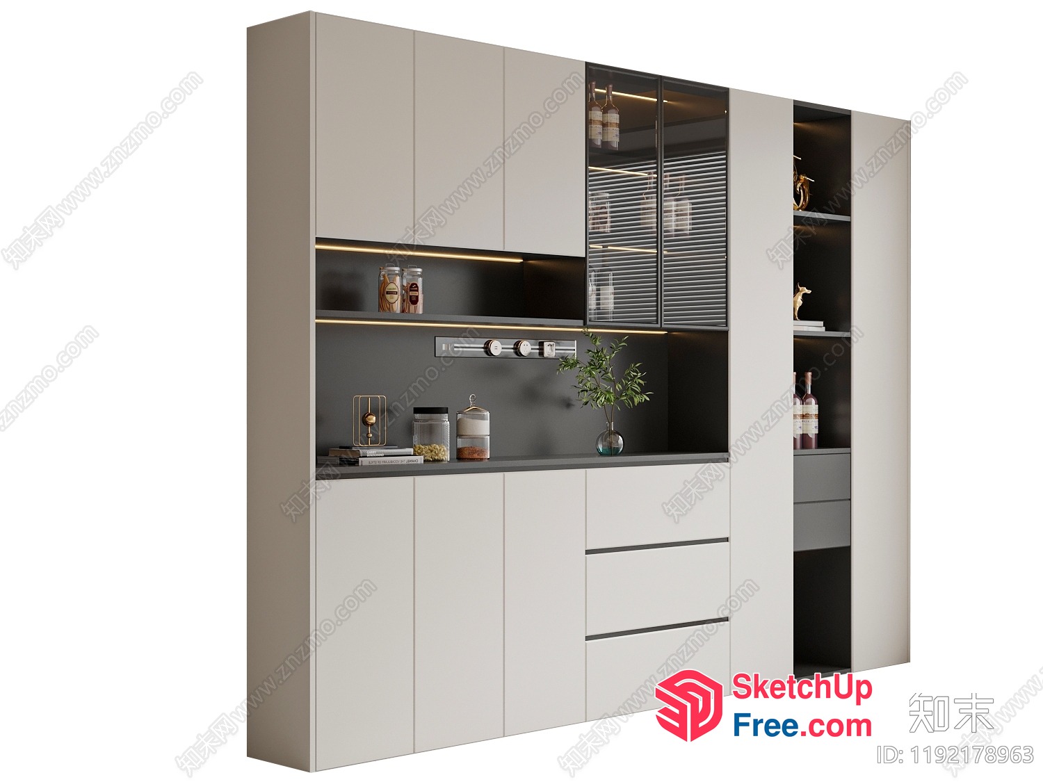 Modern White And Gray Kitchen Cabinet Set 3D SketchUp File