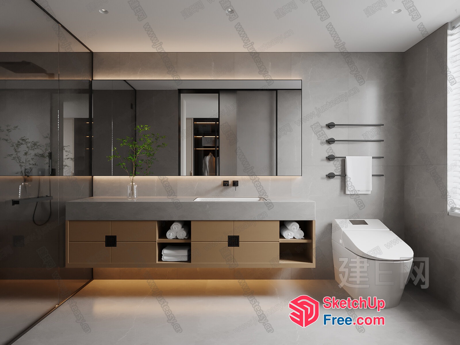 Modern Bathroom Vanity With Grey And White Decor 3D SketchUp File