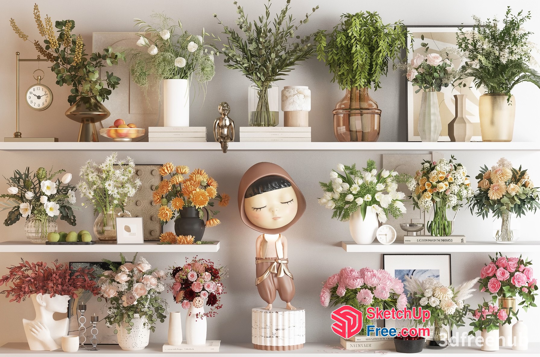 Beautiful Interior Design With Floral Arrangements 3D SketchUp File