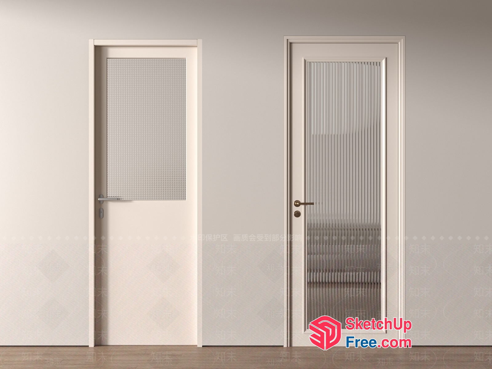 Two Doors With Glass Panels And Decorative Patterns 3D SketchUp File