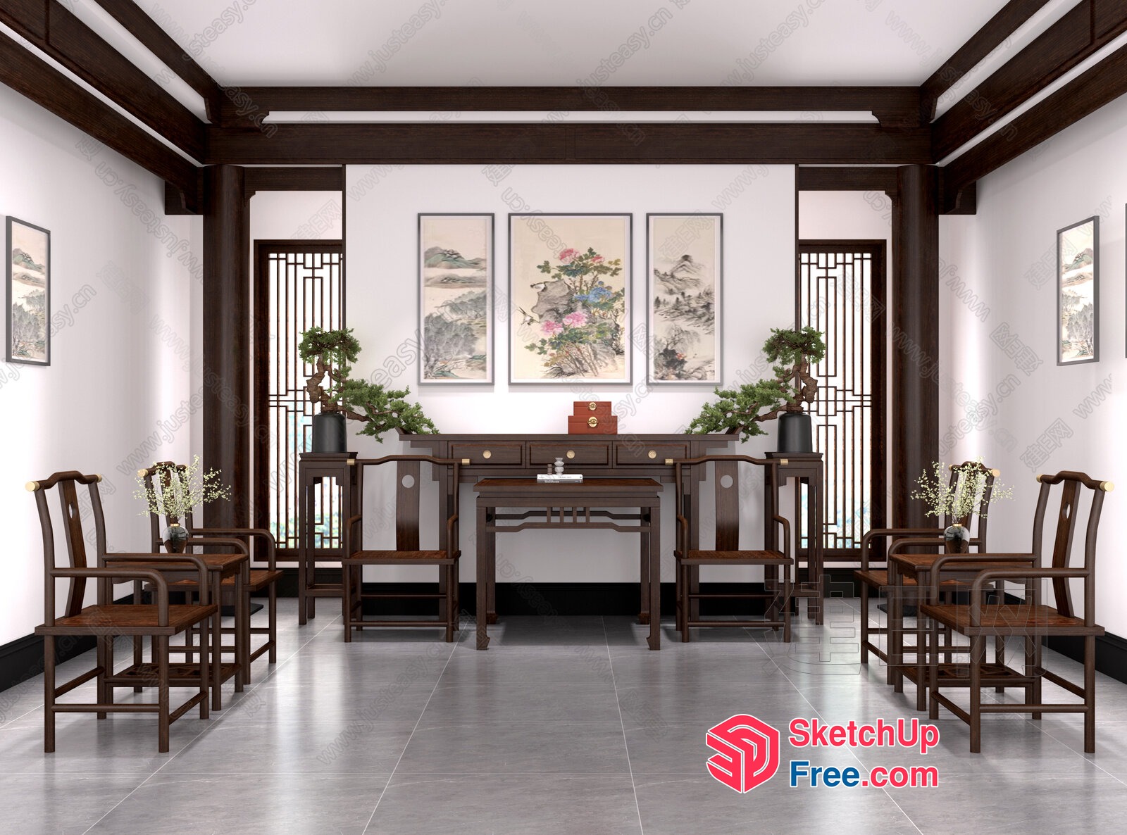 Elegant Traditional Asian-Inspired Interior 3D SketchUp File