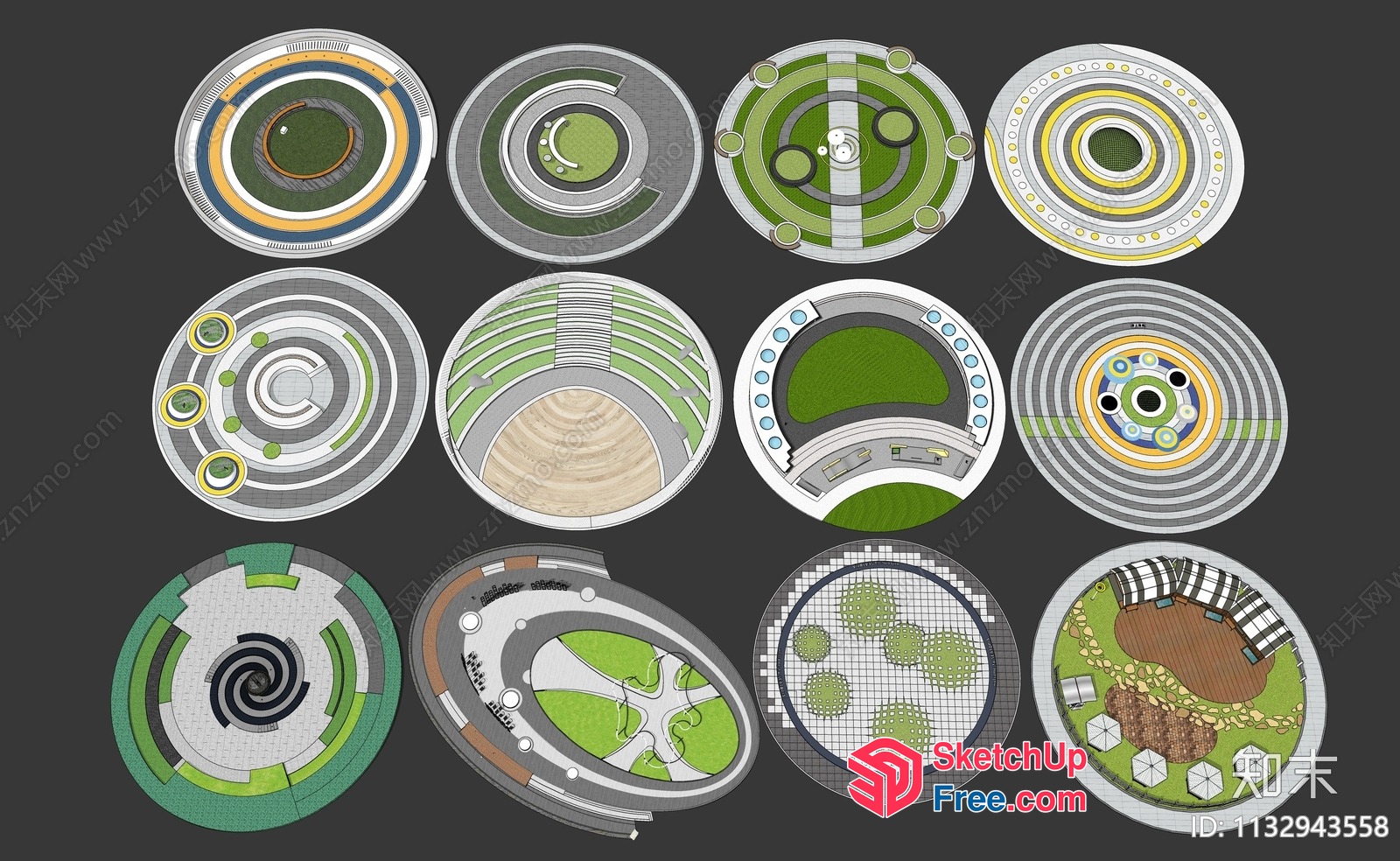 Colorful Spiral And Circular Patterns In Various Green Shades 3D SketchUp File