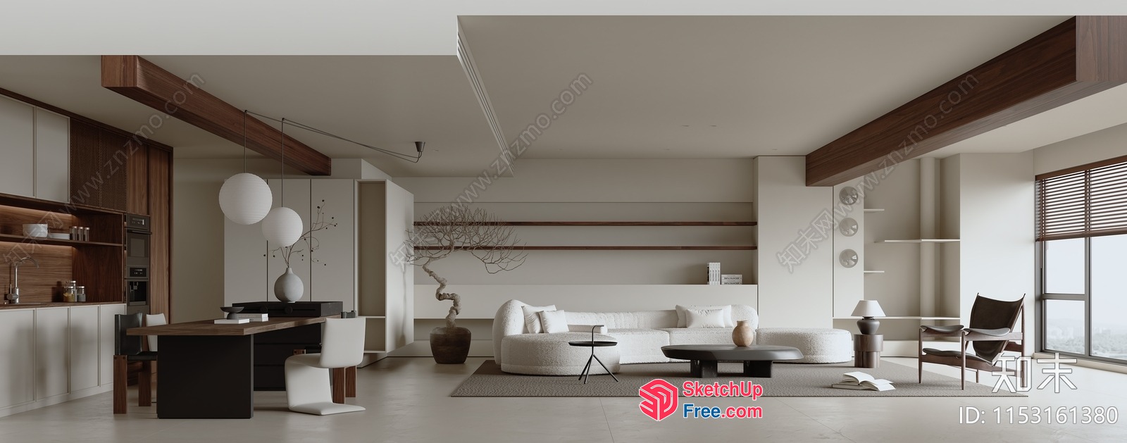 Minimalist Modern Japanese-Style Living Room Interior 3D SketchUp File