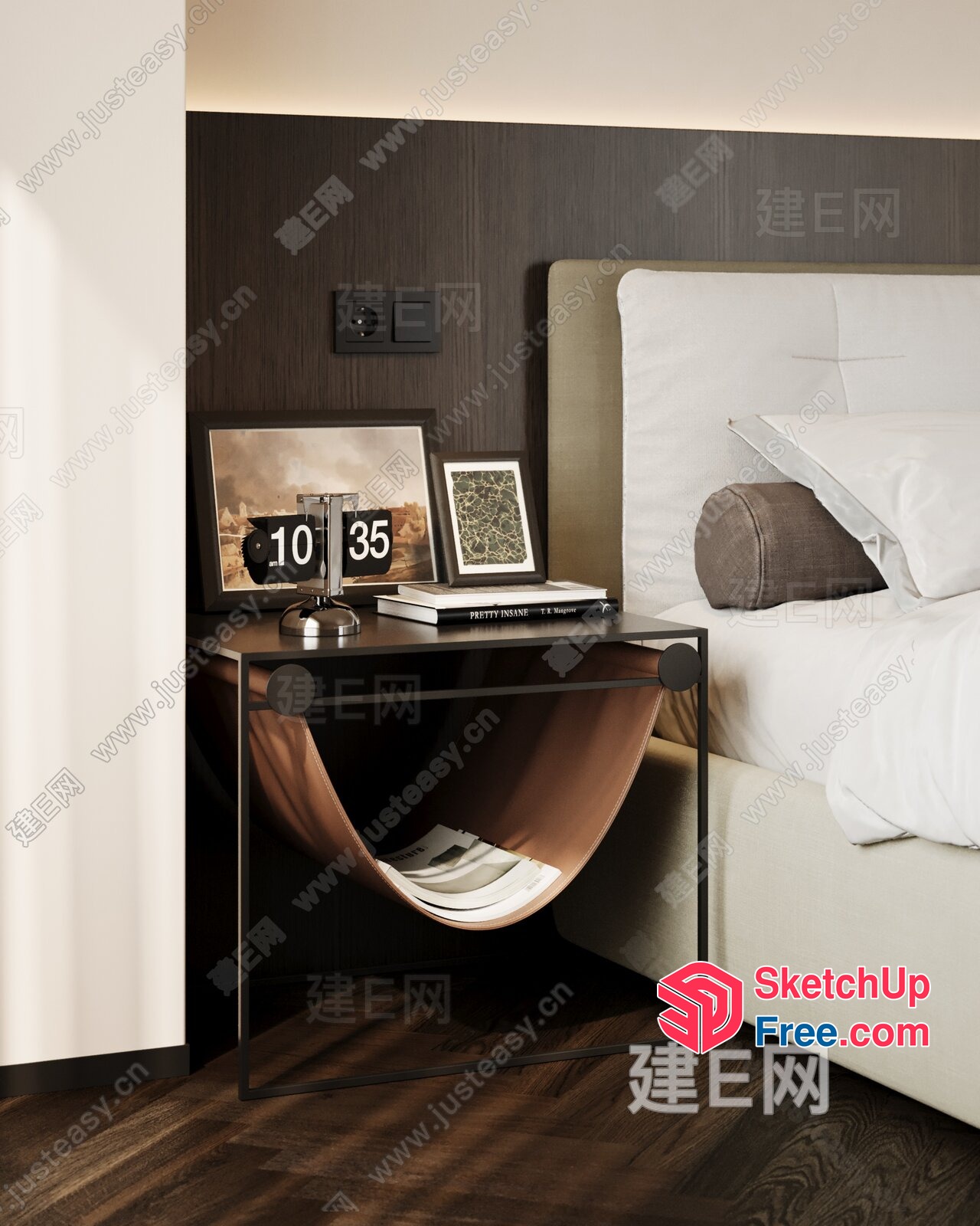 Modern Bedside Table With Hanging Chair And Decorative Items 3D SketchUp File