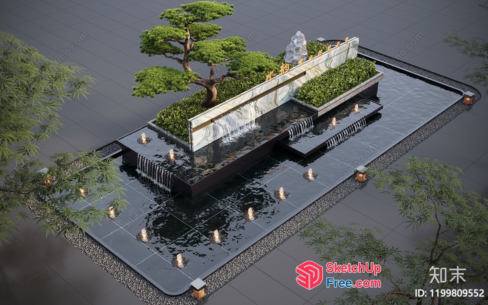 Elegant Modern Japanese-Style Water Feature 3D SketchUp File