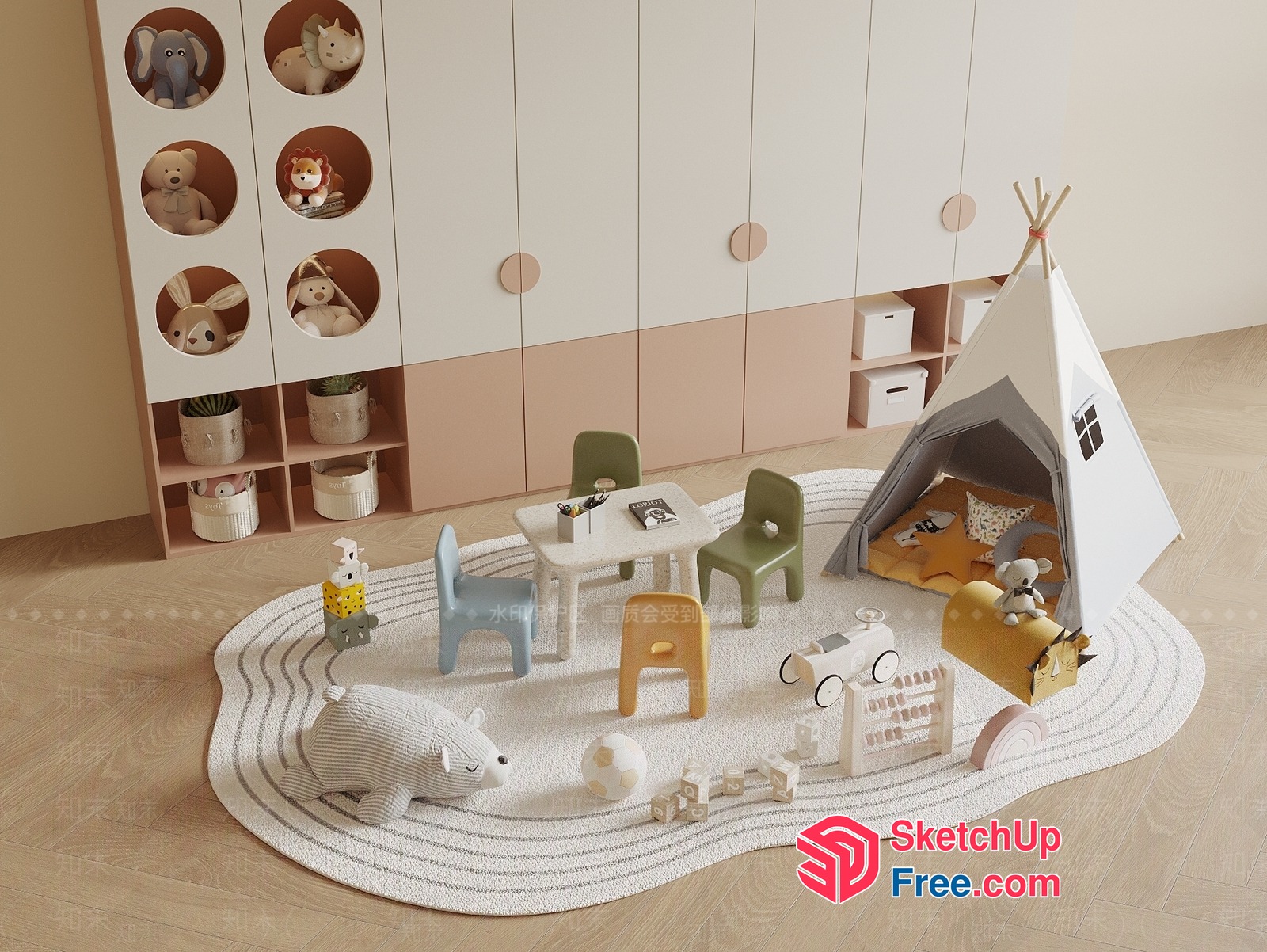 Cozy Children'S Play Area With Plush Toys And Comfy Seating 3D SketchUp File