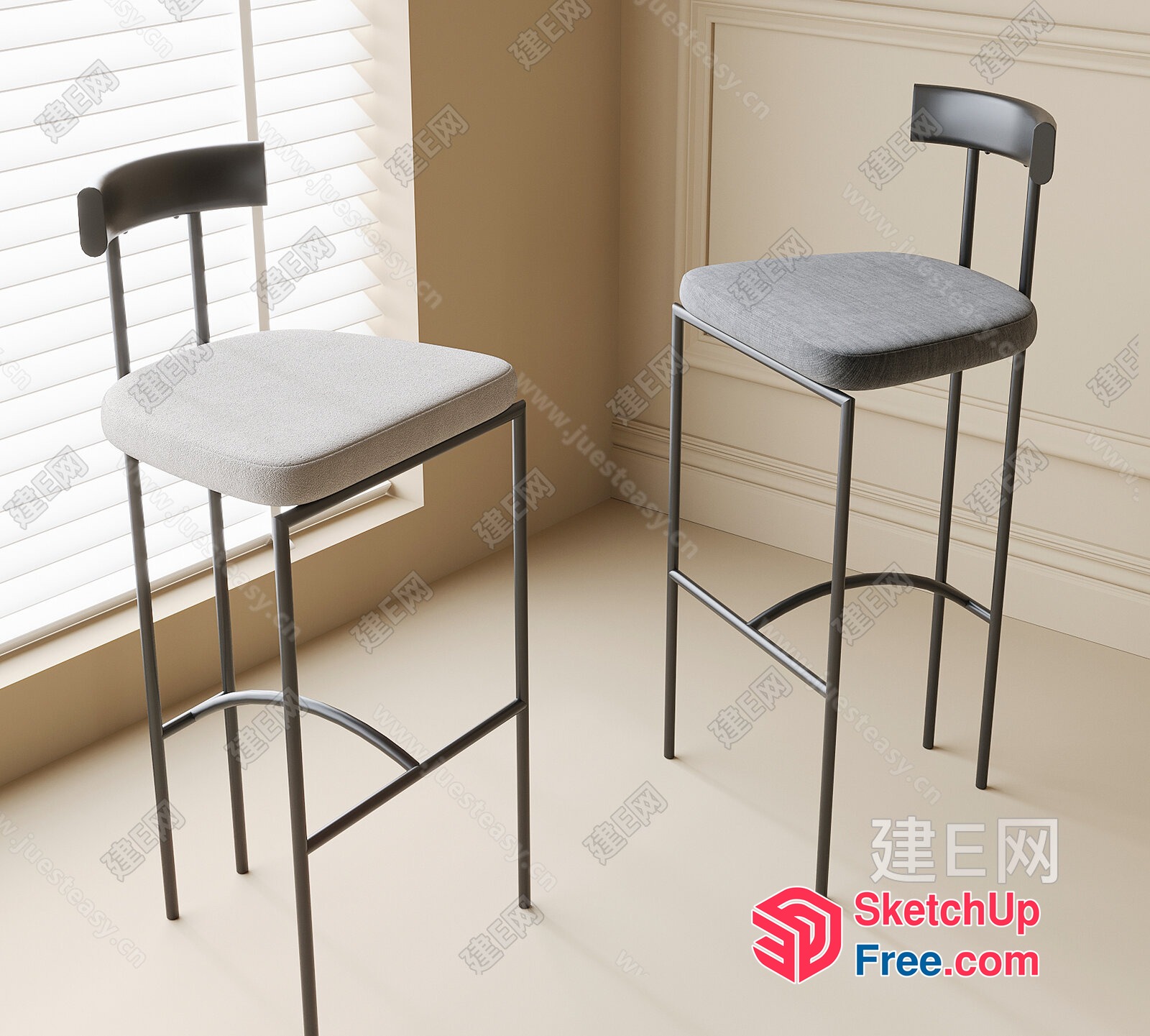 Two Bar Stools By A Window 3D SketchUp File