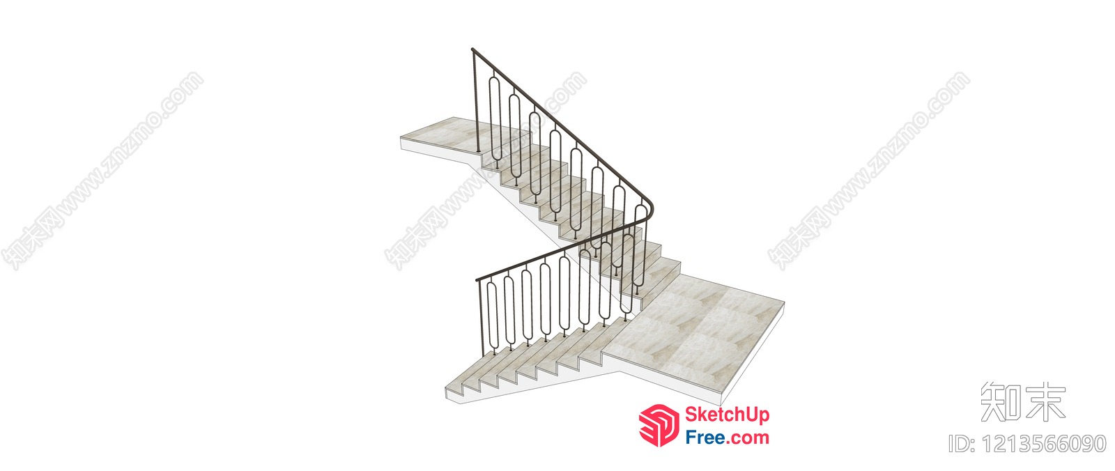 Elegant Stairway Railing With Classic Design 3D SketchUp File
