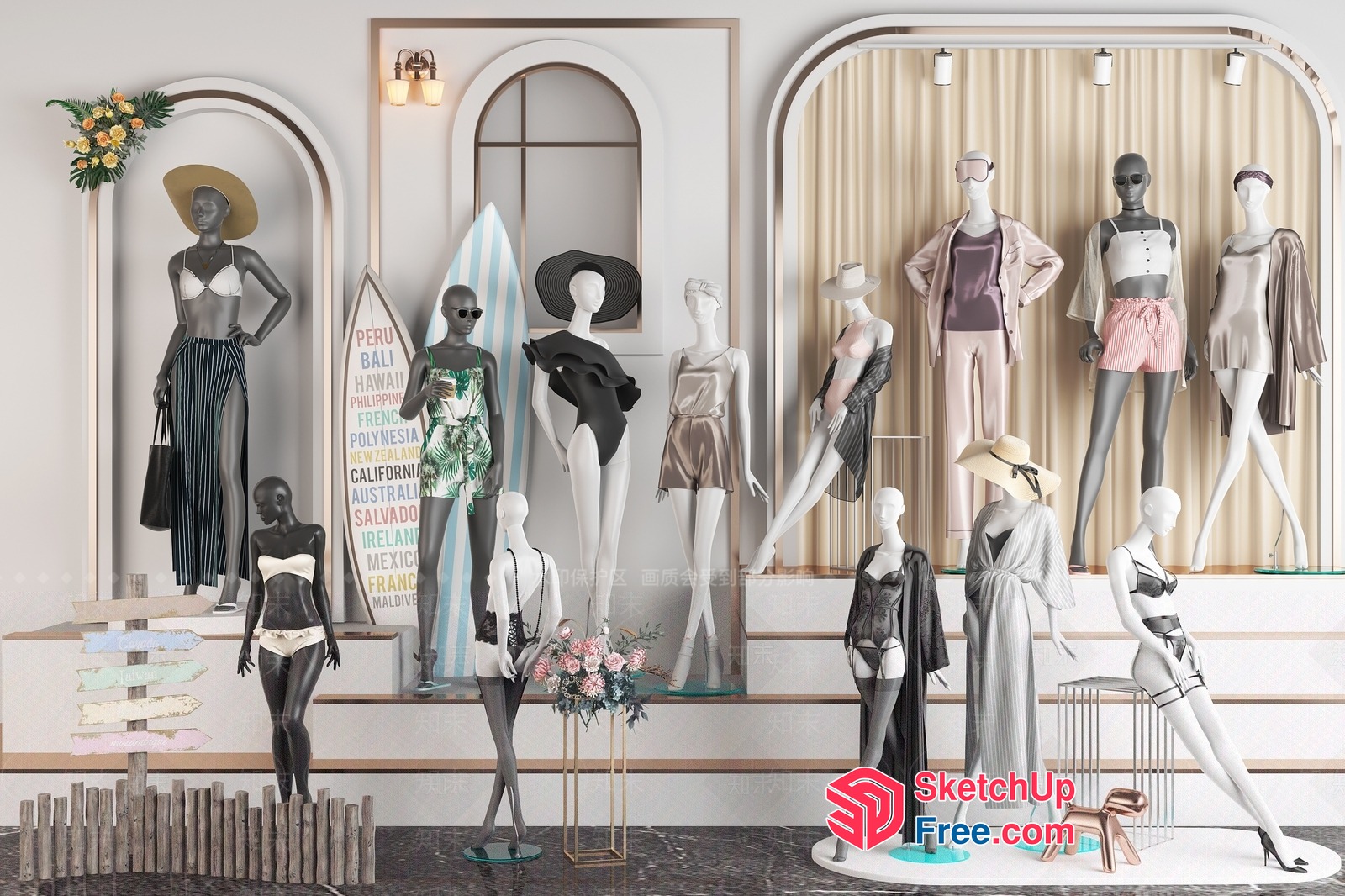 Stylish Beachwear Display Showcase 3D SketchUp File