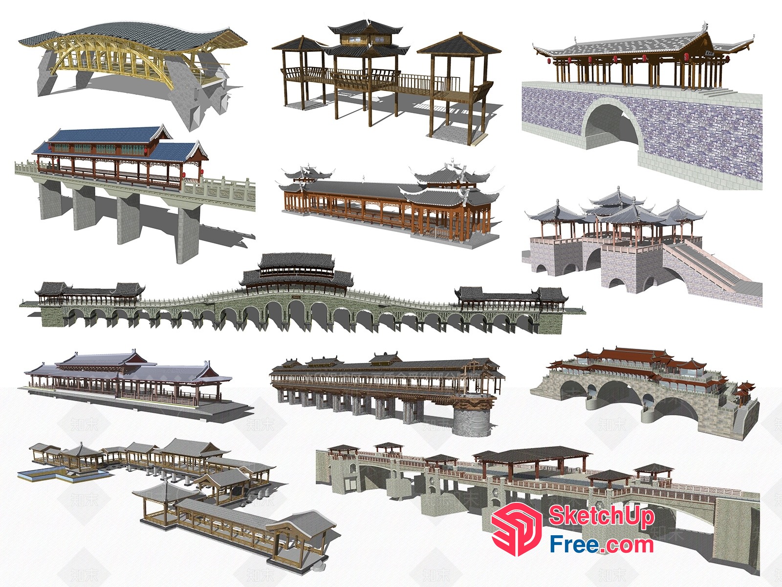 Chinese Architectural Bridge Designs 3D SketchUp File